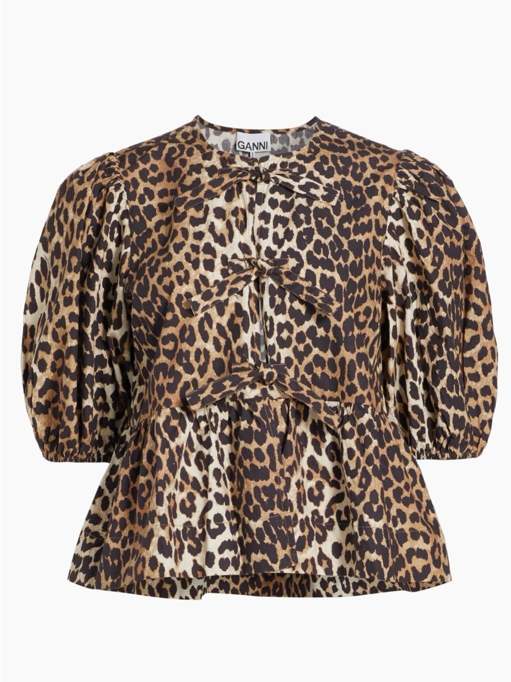 GANNI Leopard Puff-Sleeve Peplum Top
Size L (40). NEW with tags. - Picture 2 of 7